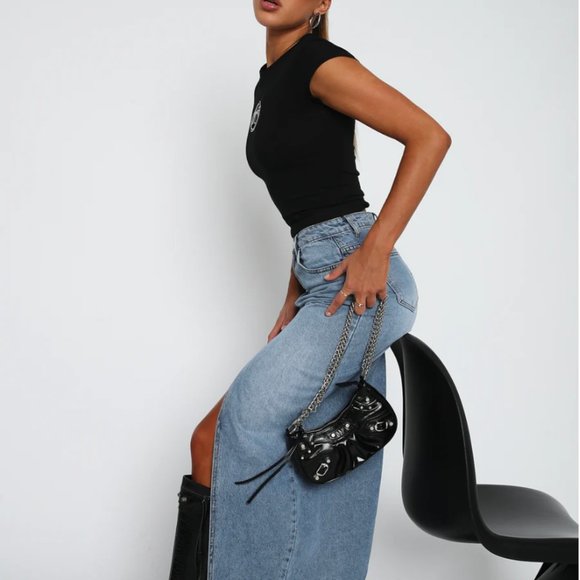 White Fox Boutique Take My Picture Denim Maxi Skirt – Blue Wash - Picture 3 of 10